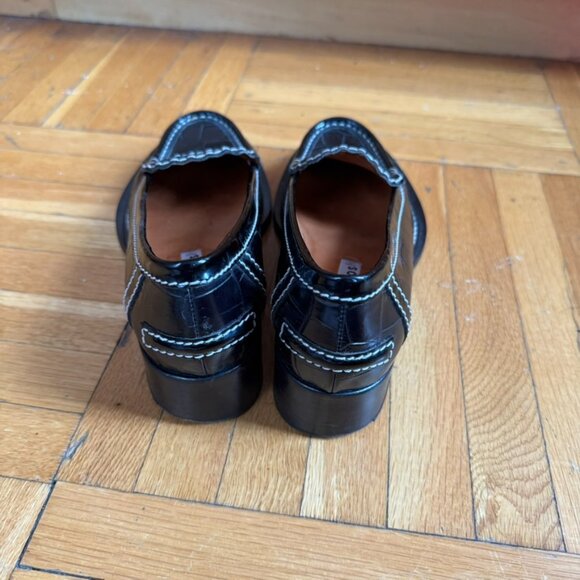 Acne Studios Leather Croc Embossed White Stitched Loafers (size 38) - Picture 5 of 14